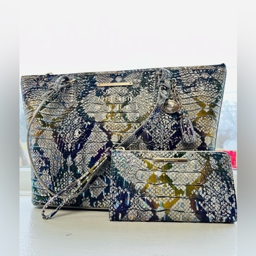 Brahmin Medium Asher Spellbound Solid Melbourne Tote & Corie Wallet Set NWT